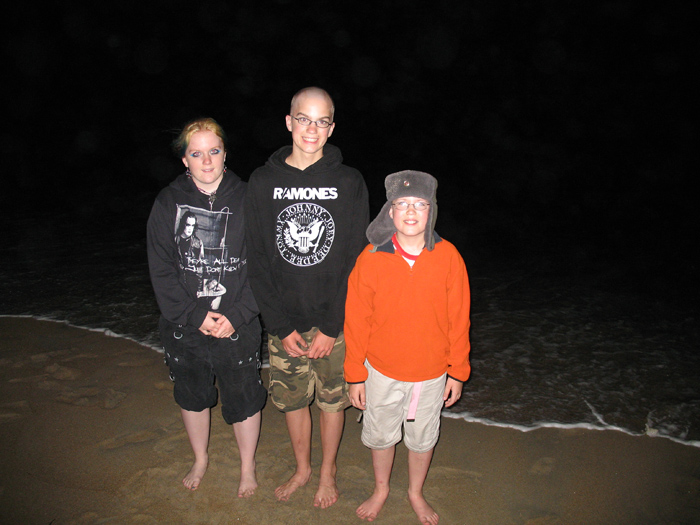 Kids getting their feet wet in the Atlantic