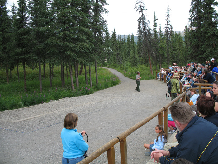 A Park Ranger gives a presentation about the sled dogs