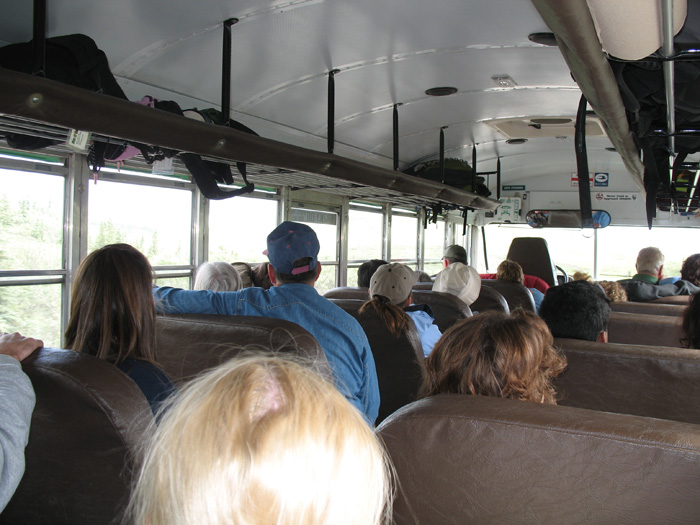A view from inside the tour bus