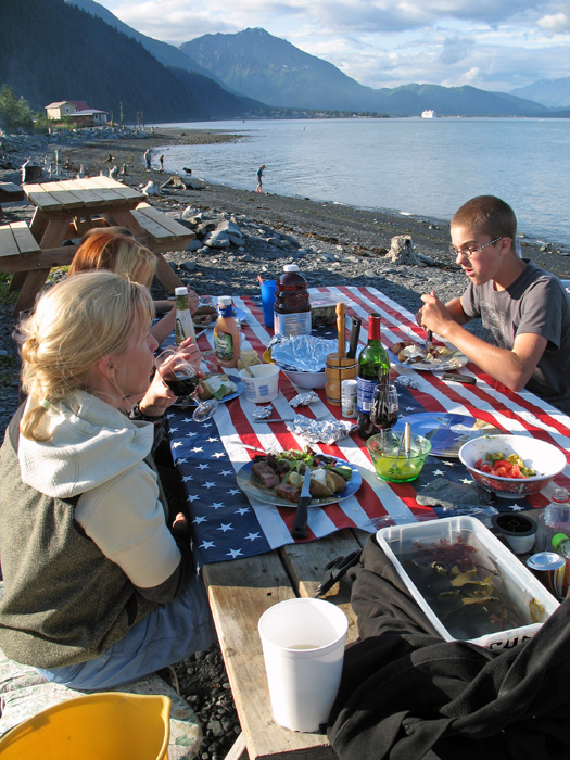 Enjoying dinner with a view in Seward, AK