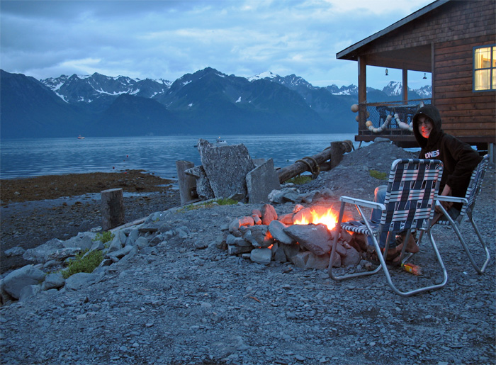 After dinner we enjoy marshmallows over the fire (in the cold wind)