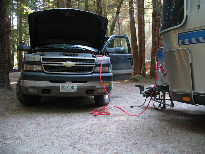 Erik came up with the clever idea to use our jump cables. Why didn't I think of that? Thanks Erik!