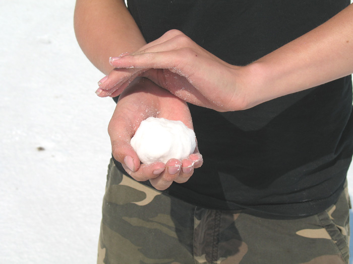 and then makes a 'snowball' of salt