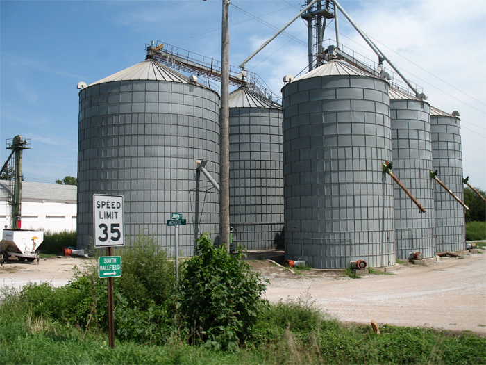 Grain elevators at the edge of town -- a very common sight