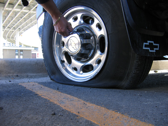 Flat tire #5: It later turns out a charp rock had gone through