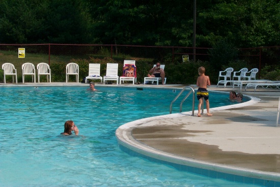 Taking an afternoon swim in pool of Cherry Hill campground