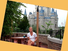 Mom posing in front of castle; picture by Karl