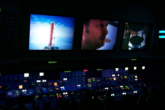 Simulated Apollo launch as you watch the real control room