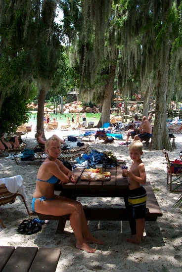 Eating lunch in the shade