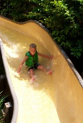 Karl coming down the water slide